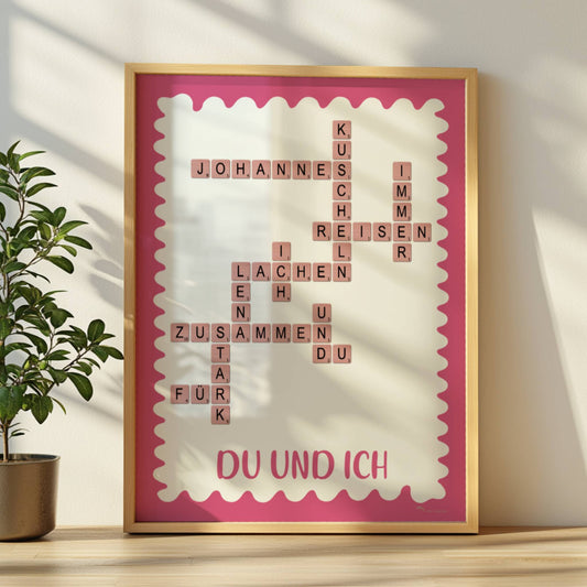 Ein Kreuzworträtsel Poster Personalisiert mit Du und Ich Adjektiven