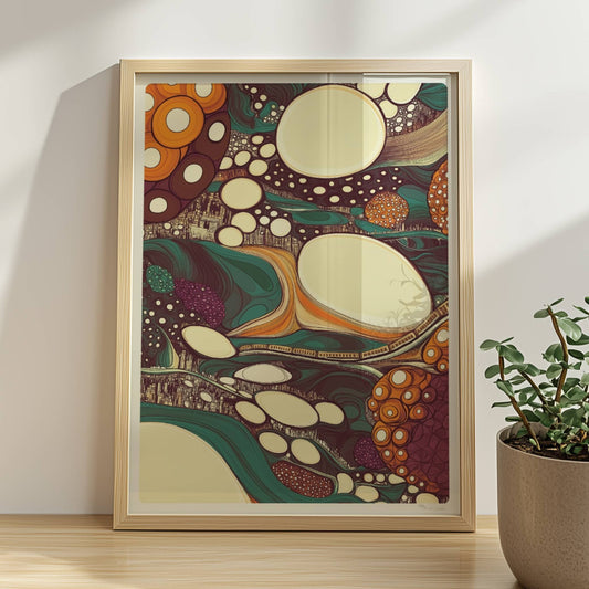 Parametrische Blasen-Stadtansicht, geometrisch-urbane Abstraktion mit organischen Details. Rahmen natur 30x40