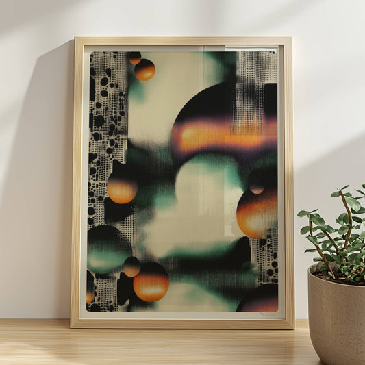 Parametrisches Polka-Dot-Grid, grafische Punkte in geometrischer Anordnung. Rahmen natur 30x40