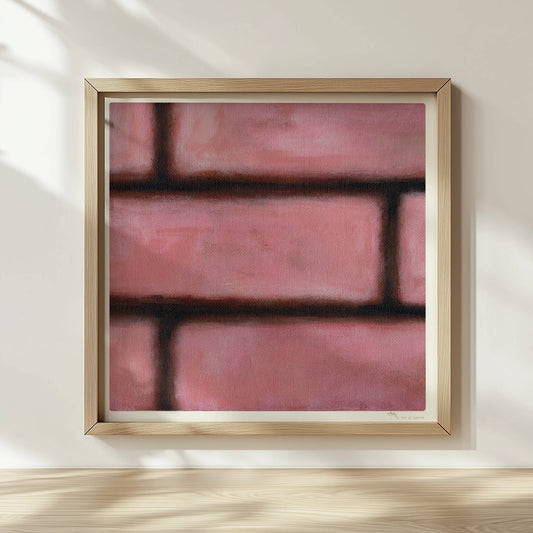 Rosafarbene Ziegelwand mit weichen Kanten und künstlerischem Flair.. Rahmen natur 30x30