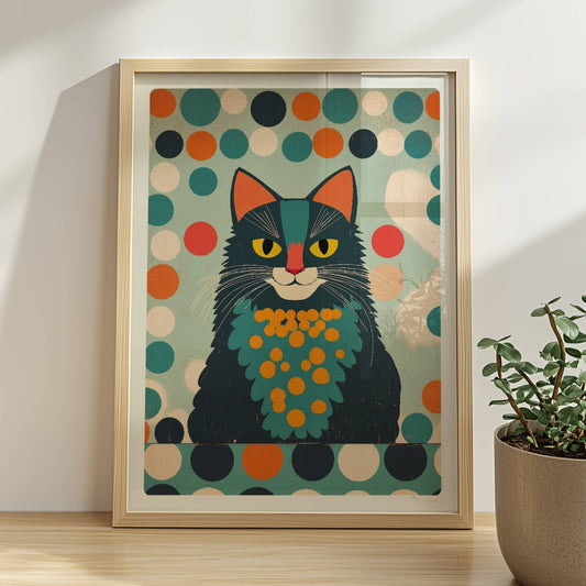 Schwarzer Kater mit charismatischem Ausdruck – markante Katzenkunst.. Rahmen natur 30x40