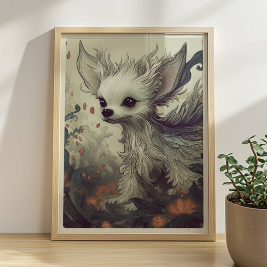 Fröhlicher Malteser mit flauschigem Fell und verspieltem Ausdruck.. Rahmen natur 30x40