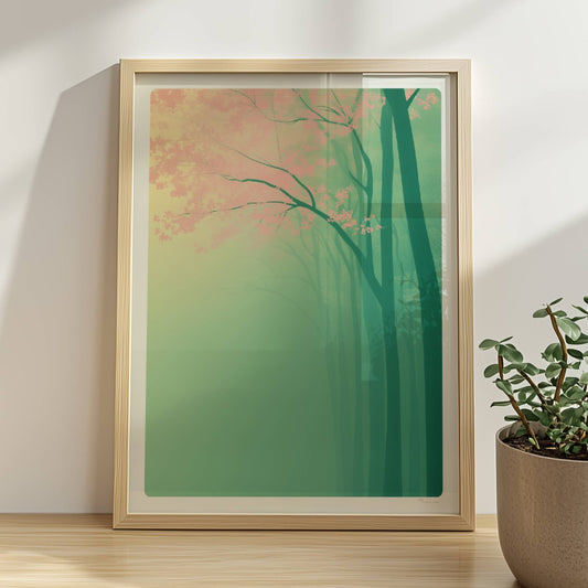 Wald im Morgennebel, mystische Stimmung.. Rahmen natur 30x40