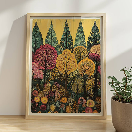 Weitläufige Waldlandschaft mit Hügeln, warmem Abendlicht und friedlicher Stimmung.. Rahmen natur 30x40