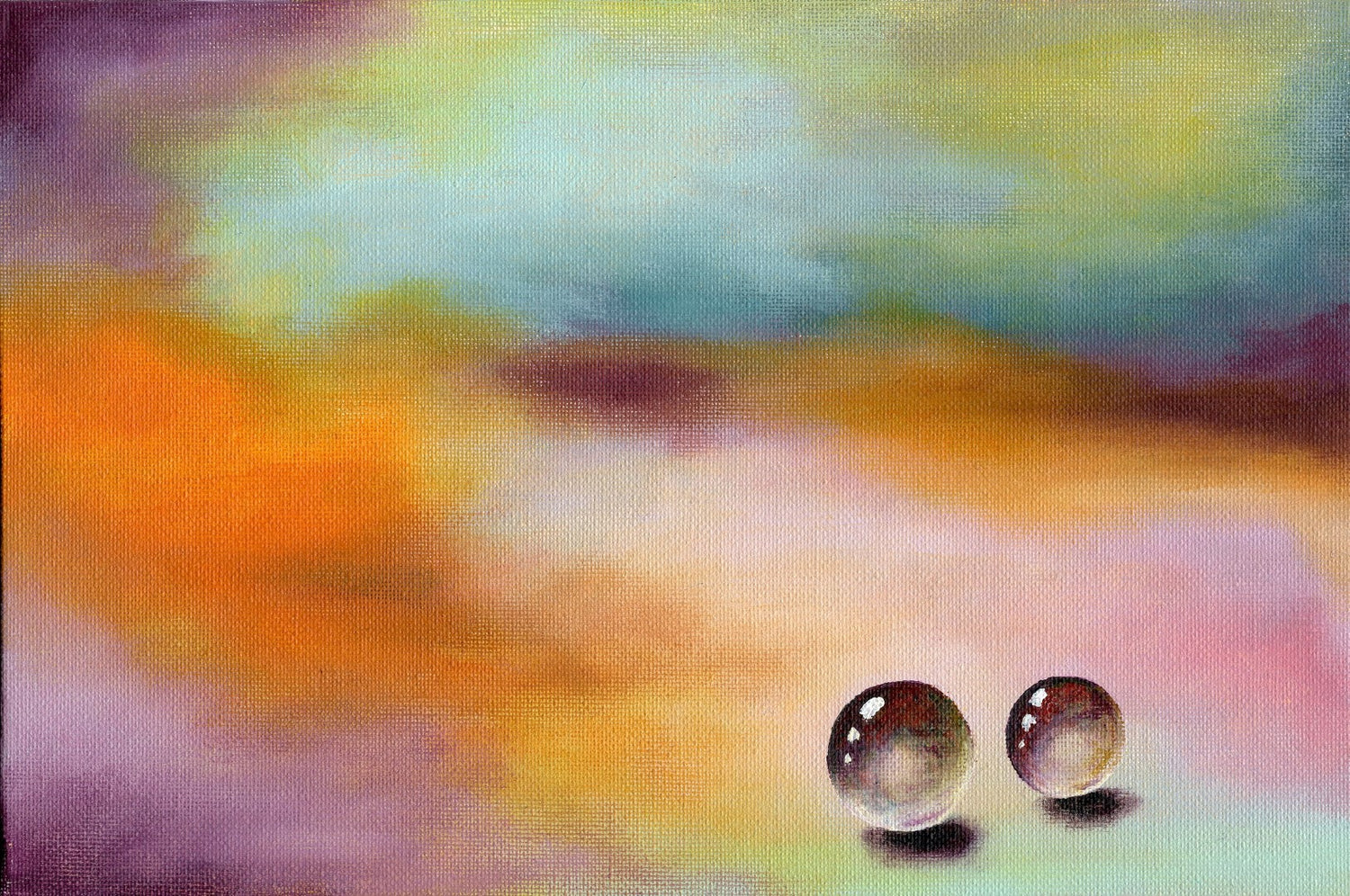 Wandkunst eines bunten Hintergrund mit zwei Glaskugeln gemalt in Acrylic. Poster Druck