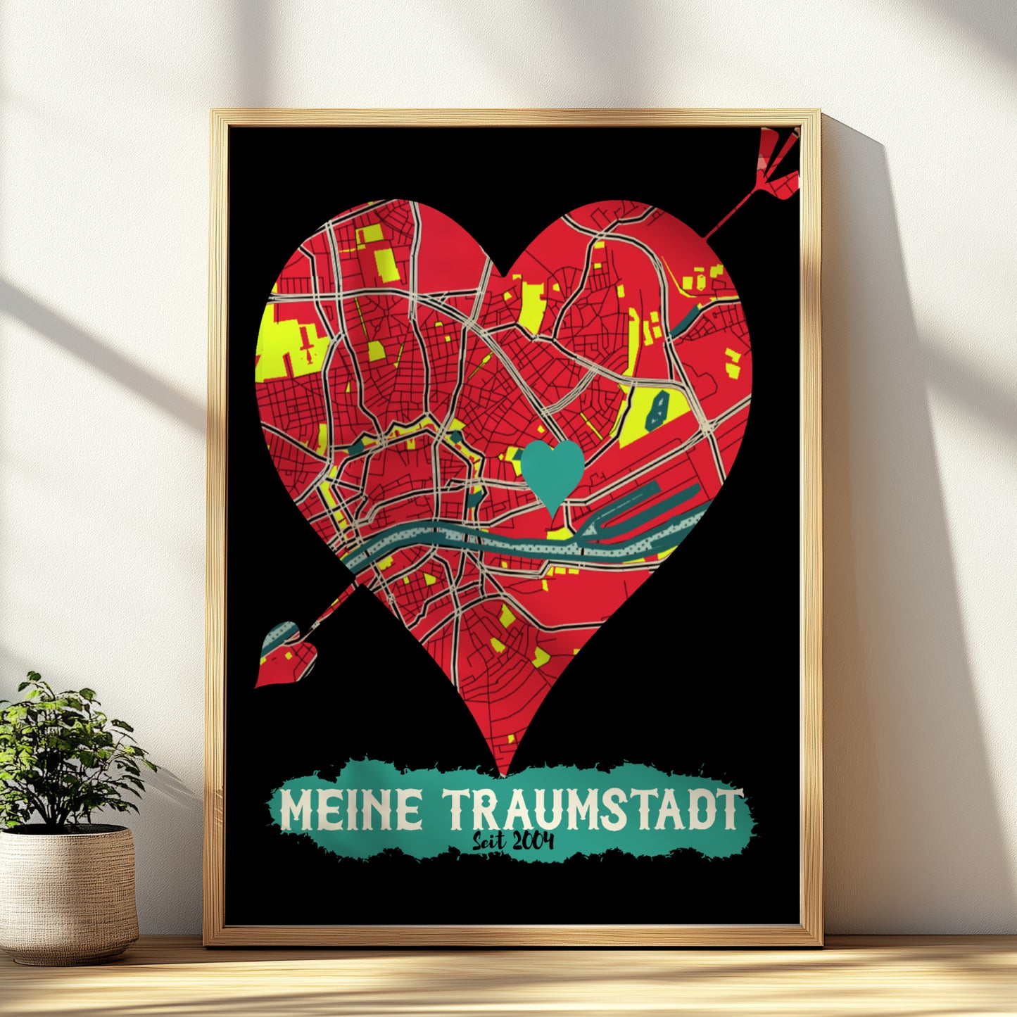Stadtkarten Poster personalisiert mit einer Herzform und Überschrift "Meine Traumstadt"