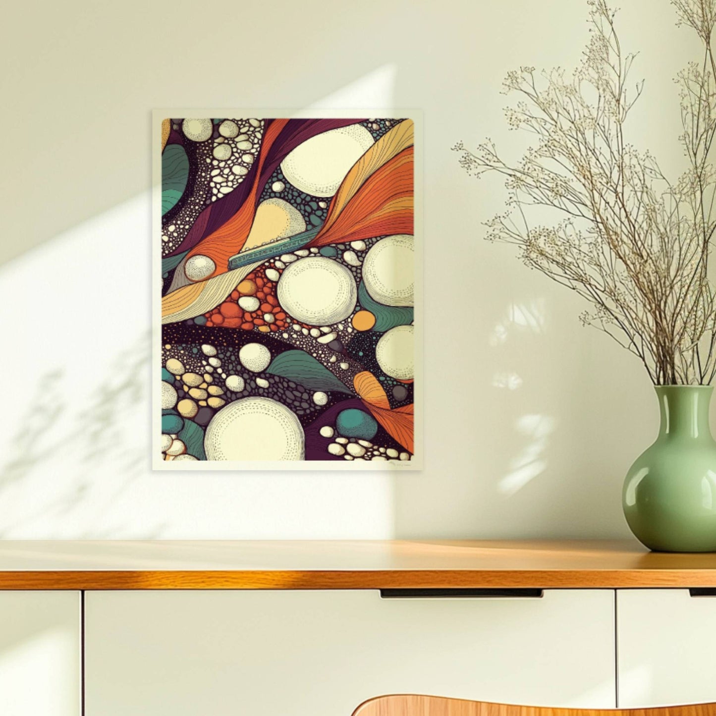 Abstrakte Infrastruktur mit Zugmotiv, geometrische Linien und bunte Flächen. Ohne Rahmen 30x40