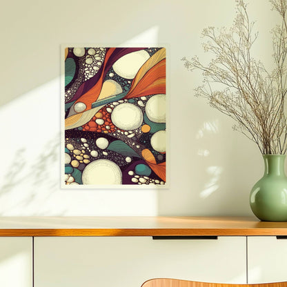 Abstrakte Infrastruktur mit Zugmotiv, geometrische Linien und bunte Flächen. Ohne Rahmen 30x40