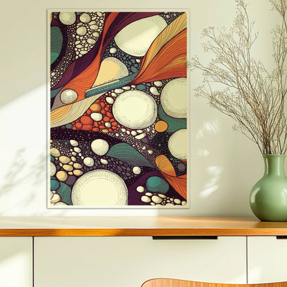 Abstrakte Infrastruktur mit Zugmotiv, geometrische Linien und bunte Flächen. Ohne Rahmen 50x70