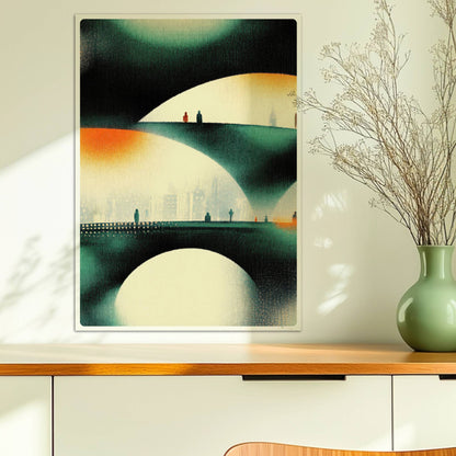 Minimalistische parametrische Stadtbrücke, abstrakte Linien und organische Strukturen. Ohne Rahmen 50x70