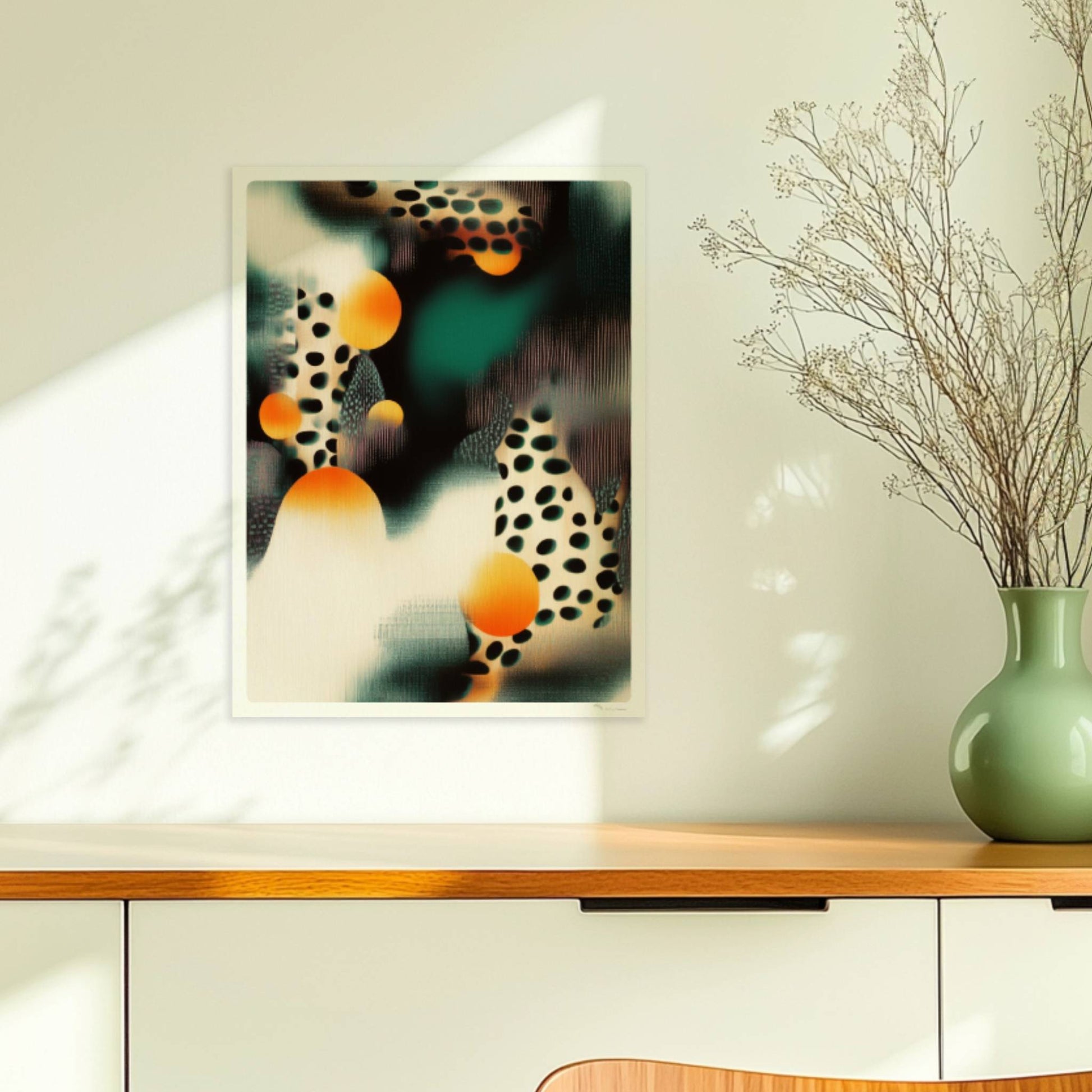 Biomorphe parametrische Polka-Kunst, abstrakte Punkte und geschwungene Linien. Ohne Rahmen 30x40