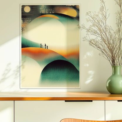 Minimalistische leuchtende Hügel-Landschaft, organische Konturen mit Lichtspiel. Ohne Rahmen 50x70