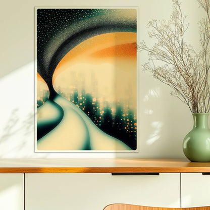 Surreale Traumstadt, abstrakte Architektur mit verspielten Farbflächen. Ohne Rahmen 50x70
