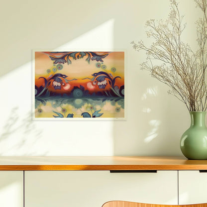 Symmetrische florale Komposition mit ornamentalen Elementen, ideal für dekorative Wandgestaltung im klassischen Stil.. Ohne Rahmen 40x30