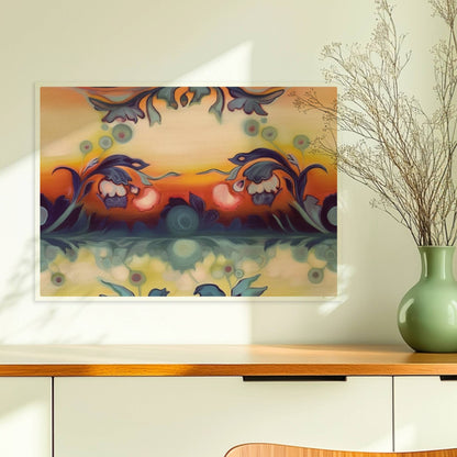 Symmetrische florale Komposition mit ornamentalen Elementen, ideal für dekorative Wandgestaltung im klassischen Stil.. Ohne Rahmen 70x50