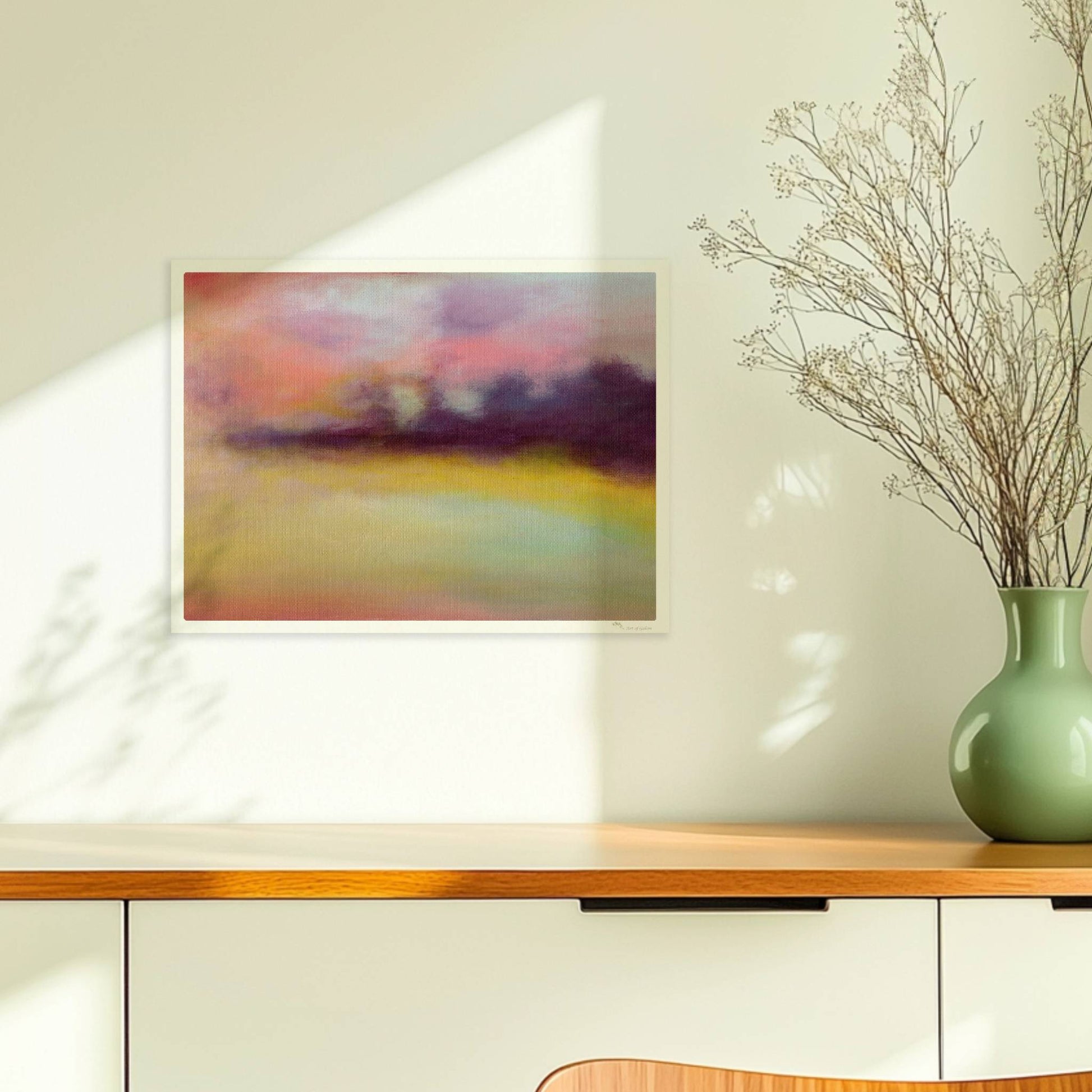 Abstrakte Wolkenformationen mit weichen Farbverläufen in Violett, Rosa und Gelb.. Ohne Rahmen 40x30