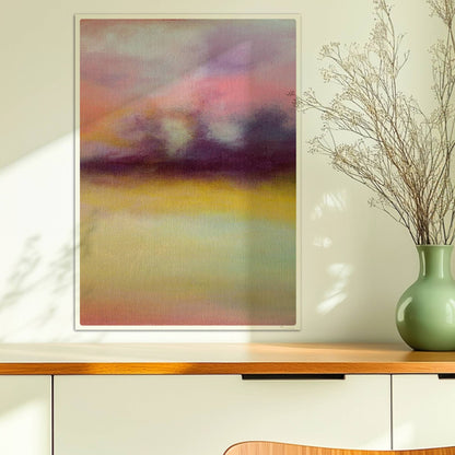 Abstrakte Wolkenformationen mit weichen Farbverläufen in Violett, Rosa und Gelb.. Ohne Rahmen 50x70