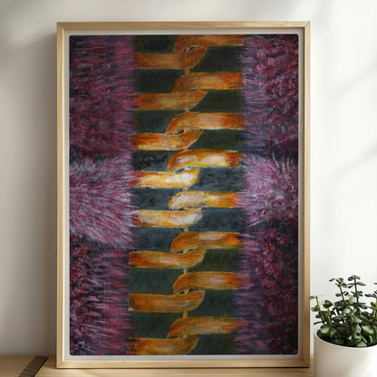 Rosa Fellstruktur mit goldenem Reißverschluss – moderne Modekunst.. Rahmen natur 50x70