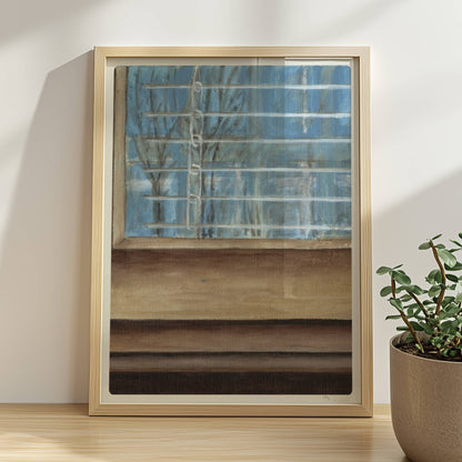 Fensterrahmen mit Ausblick – minimalistische Innenkunst mit ruhiger Stimmung.. Rahmen natur 30x40