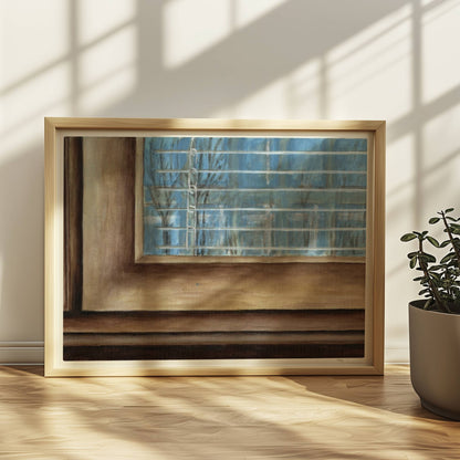 Fensterrahmen mit Ausblick – minimalistische Innenkunst mit ruhiger Stimmung.. Rahmen natur 40x30