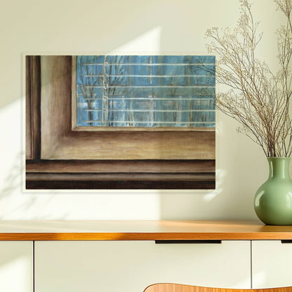 Fensterrahmen mit Ausblick – minimalistische Innenkunst mit ruhiger Stimmung.. Ohne Rahmen 70x50