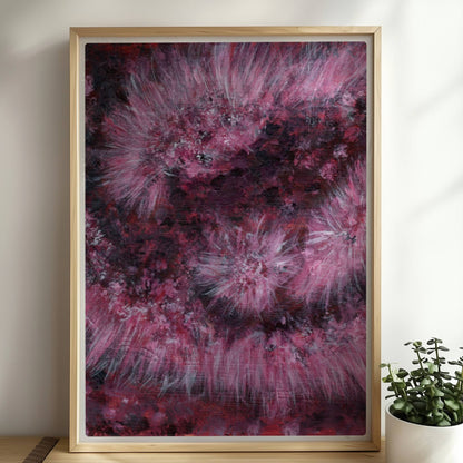 Drappierter pinker Kunstpelz mit goldenem Reißverschluss – abstrakte Struktur und Bewegung.. Rahmen natur 50x70