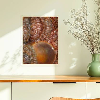 Abstrakte Darstellung von braunem Kunstfell mit dynamischer Kugelform und organischen Texturmustern.. Ohne Rahmen 30x40