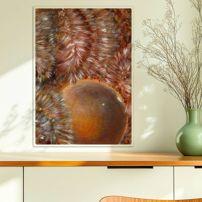 Abstrakte Darstellung von braunem Kunstfell mit dynamischer Kugelform und organischen Texturmustern.. Ohne Rahmen 50x70
