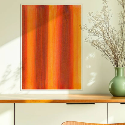 Vertikale Streifen in leuchtendem Orange, Rot und Gelb erzeugen eine abstrakte Wandwirkung mit Wärme und Energie.. Ohne Rahmen 50x70
