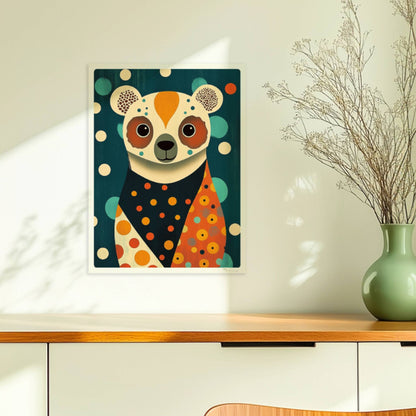 Verspielter Bär mit bunten Punkten, stilisiertes Tierportrait im modernen Retro-Look.. Ohne Rahmen 30x40