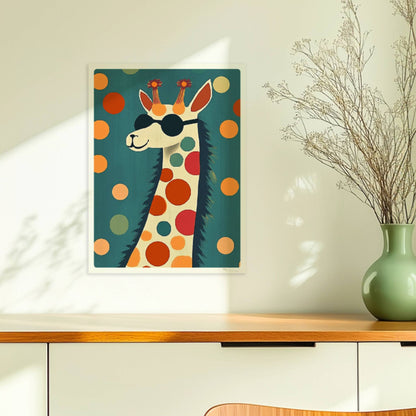 Lustiges LAMA mit schwarzer Sonnenbrille und bunten Punkten auf türkisfarbenem Hintergrund – modernes Tierposter.. Ohne Rahmen 30x40