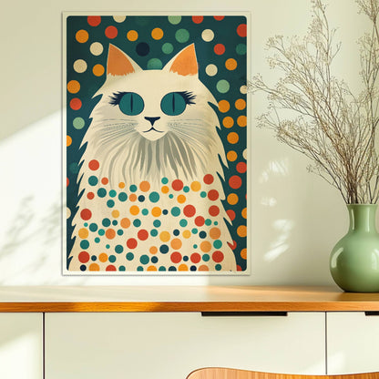 Hübsche weiße Katze mit langen Wimpern – süße Katzenkunst.. Ohne Rahmen 50x70