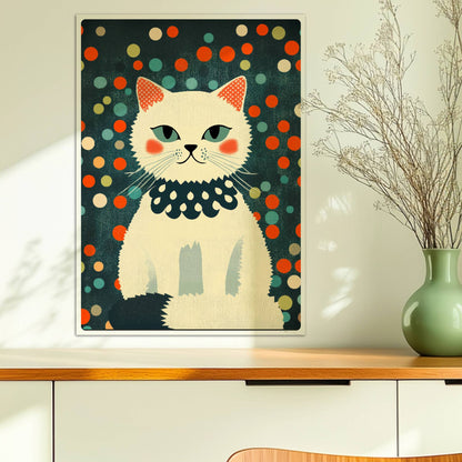 Weiße Fashionista-Katze mit roten Bäckchen – modernes Katzenposter.. Ohne Rahmen 50x70