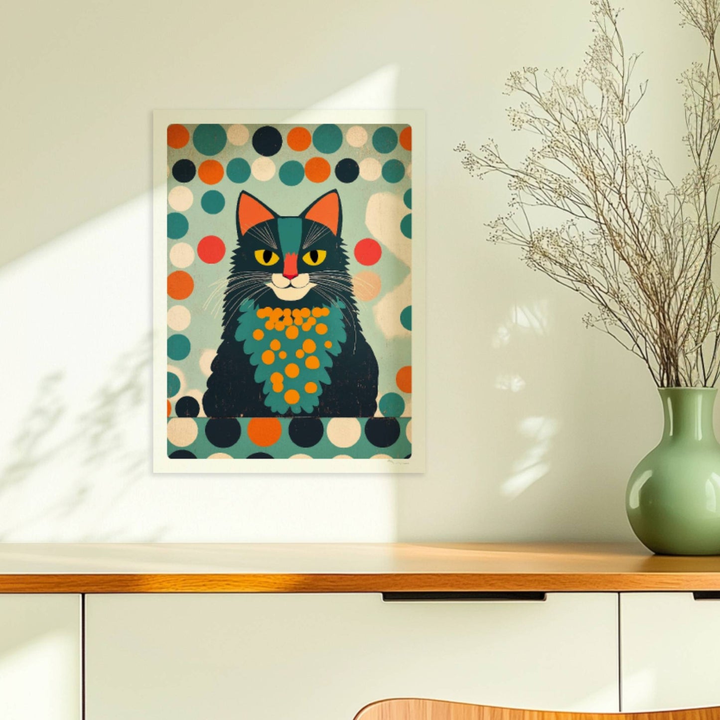 Schwarzer Kater mit charismatischem Ausdruck – markante Katzenkunst.. Ohne Rahmen 30x40