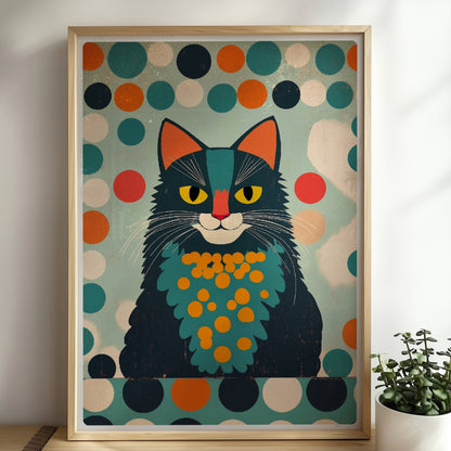 Schwarzer Kater mit charismatischem Ausdruck – markante Katzenkunst.. Rahmen natur 50x70