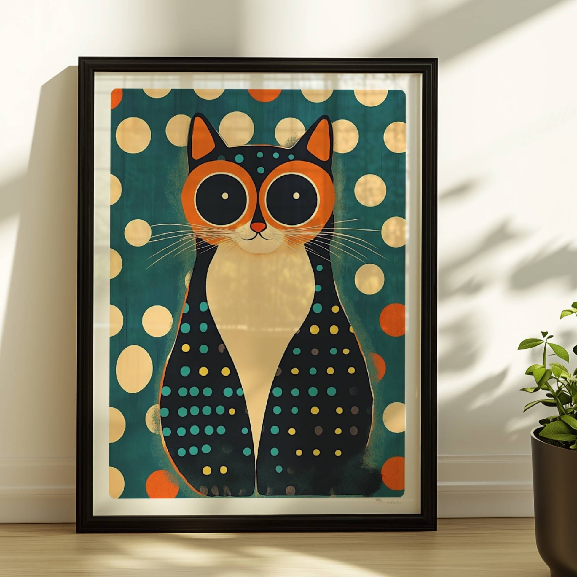 Katze mit Hypnose-Augen – faszinierendes Katzenmotiv.. Rahmen schwarz 30x40