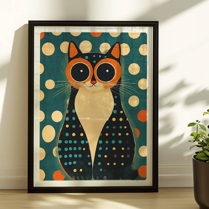 Katze mit Hypnose-Augen – faszinierendes Katzenmotiv.. Rahmen schwarz 30x40