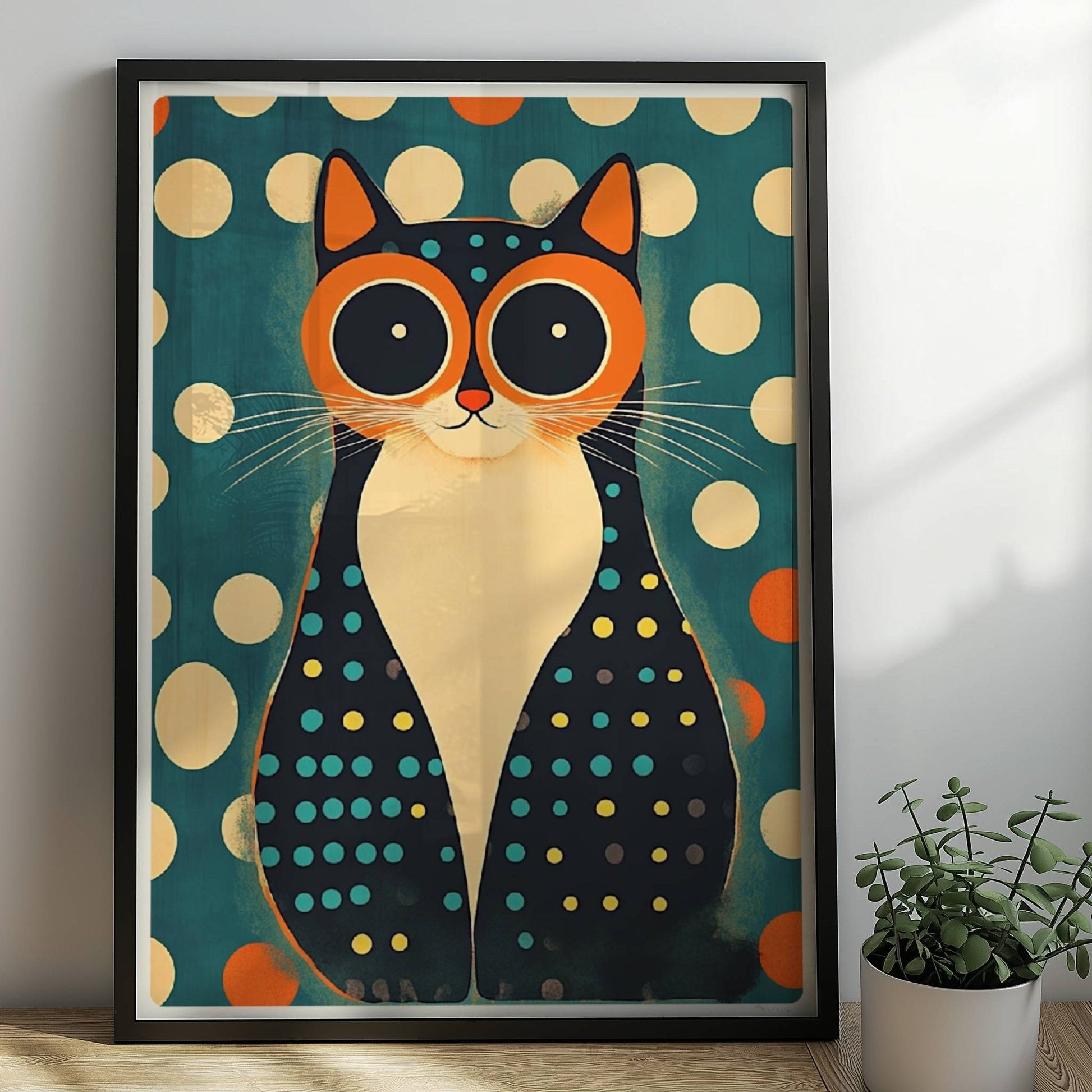 Katze mit Hypnose-Augen – faszinierendes Katzenmotiv.. Rahmen schwarz 50x70