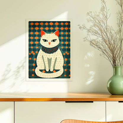 Fashionista-Katze mit Halsschmuck – stilvolle Katzenkunst.. Ohne Rahmen 30x40