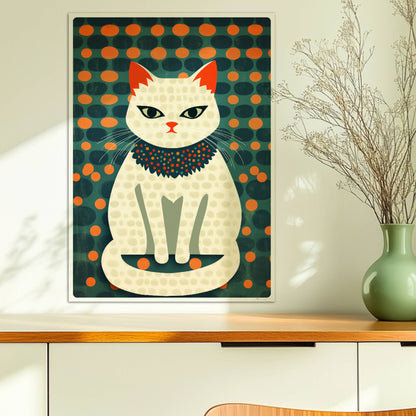 Fashionista-Katze mit Halsschmuck – stilvolle Katzenkunst.. Ohne Rahmen 50x70