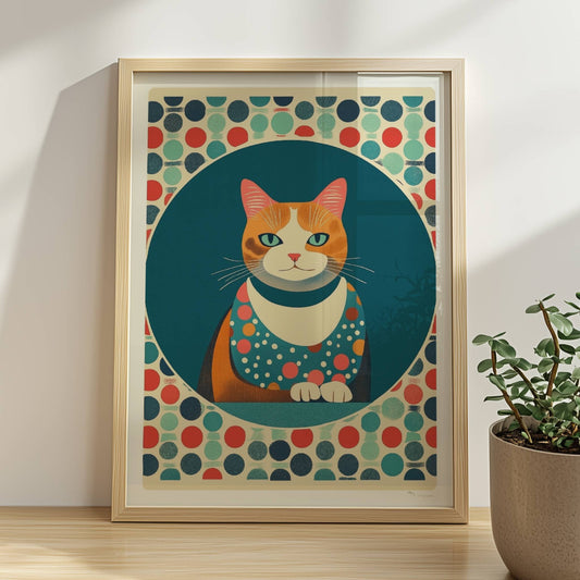 Portrait einer roten Katze mit lebendigem Ausdruck – farbenfrohe Katzendeko.. Rahmen natur 30x40