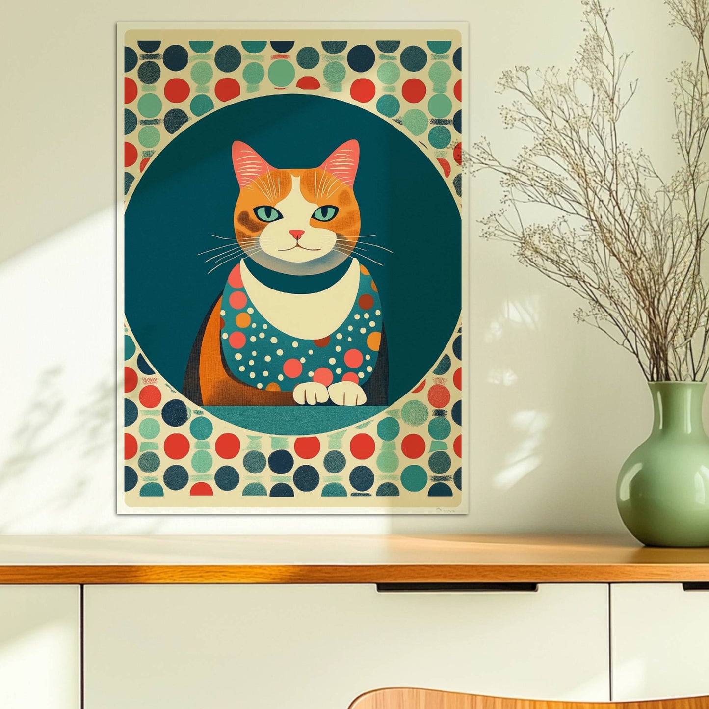 Portrait einer roten Katze mit lebendigem Ausdruck – farbenfrohe Katzendeko.. Ohne Rahmen 50x70