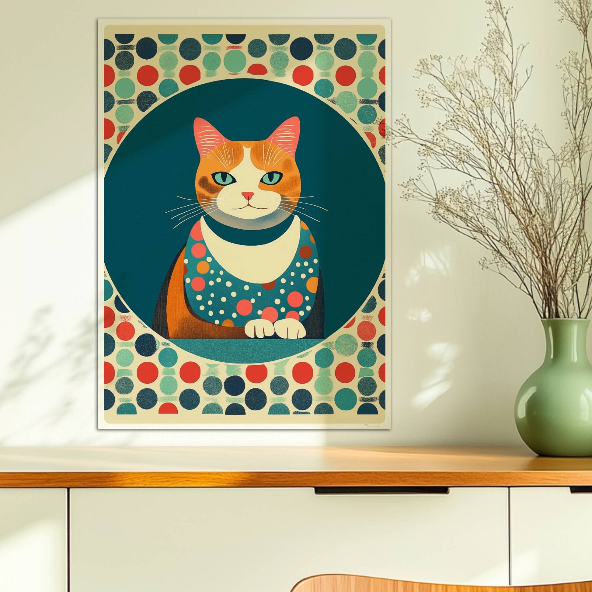 Portrait einer roten Katze mit lebendigem Ausdruck – farbenfrohe Katzendeko.. Ohne Rahmen 50x70