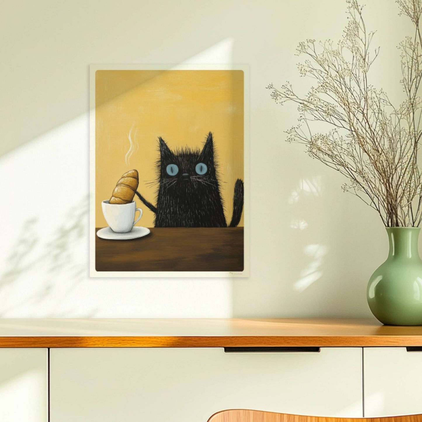 Schwarze Katze mit blauen Augen, lustiges Katzenposter.. Ohne Rahmen 30x40