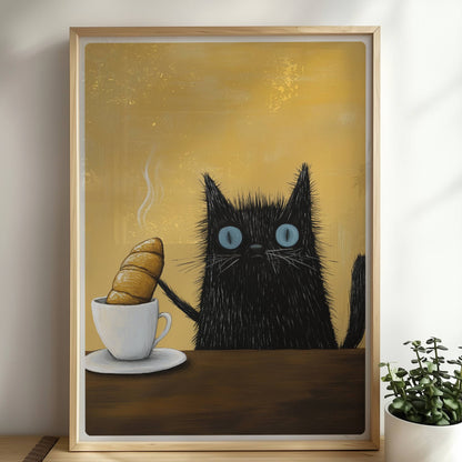 Schwarze Katze mit blauen Augen, lustiges Katzenposter.. Rahmen natur 50x70