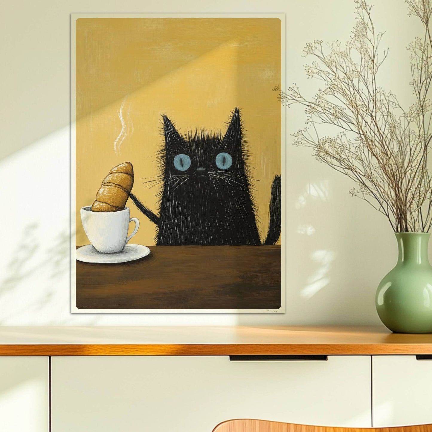 Schwarze Katze mit blauen Augen, lustiges Katzenposter.. Ohne Rahmen 50x70