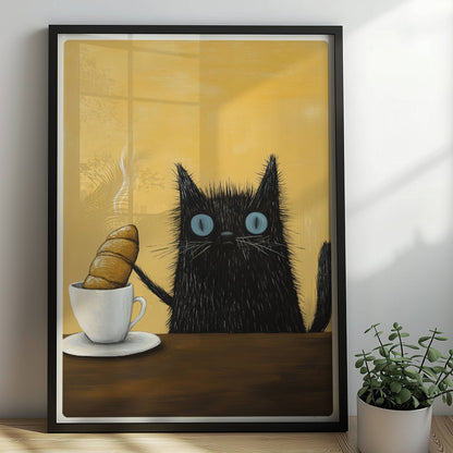 Schwarze Katze mit blauen Augen, lustiges Katzenposter.. Rahmen schwarz 50x70