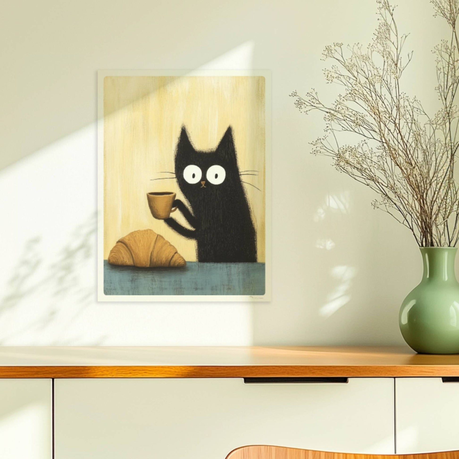 Schwarze Katze mit großen Augen, lustiges Katzenposter.. Ohne Rahmen 30x40