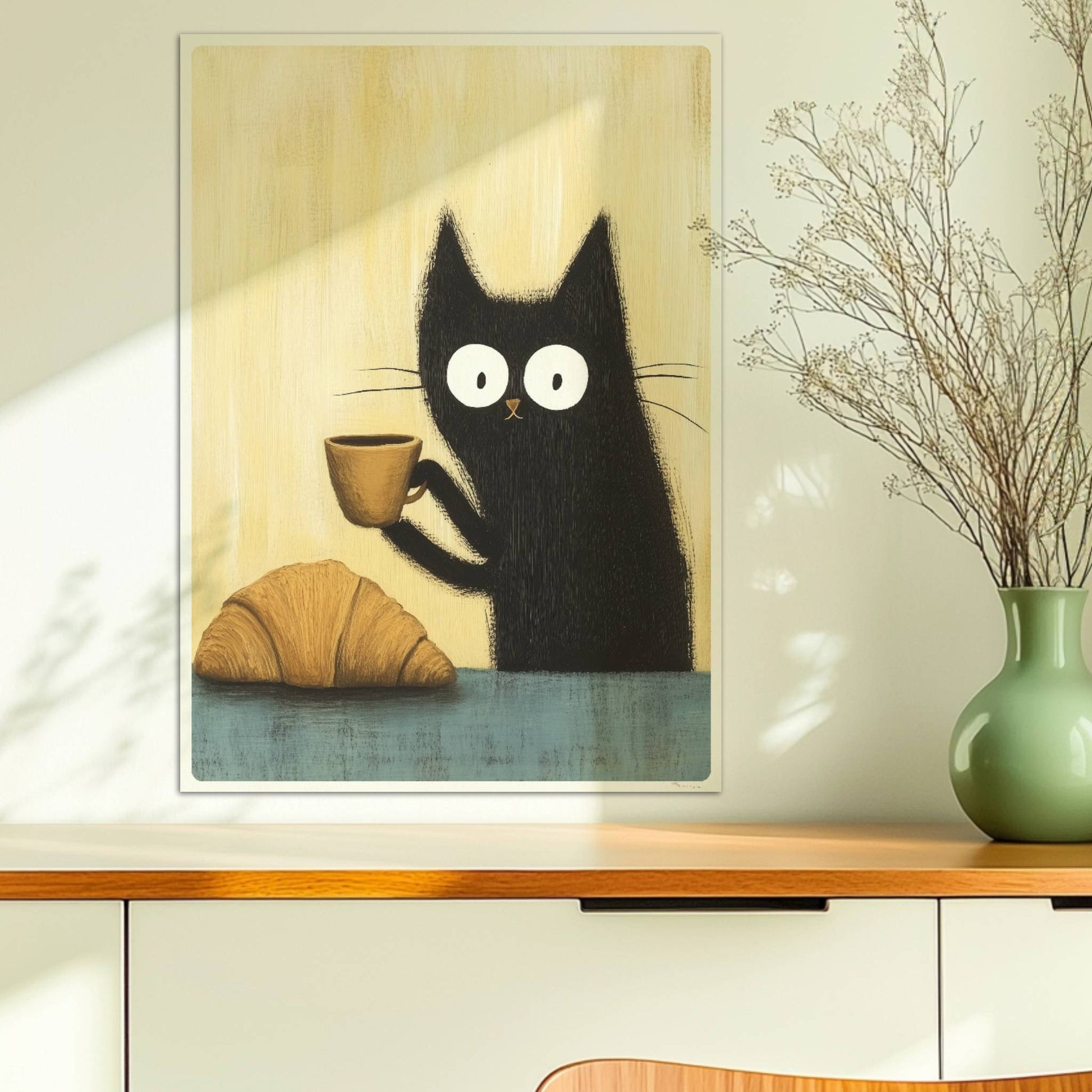 Schwarze Katze mit großen Augen, lustiges Katzenposter.. Ohne Rahmen 50x70