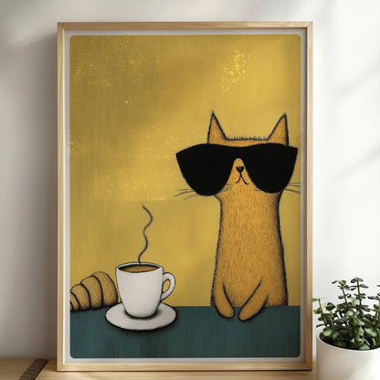Rote Katze mit Sonnenbrille, lustiges Katzenposter.. Rahmen natur 50x70